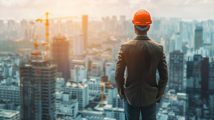 Portrait of a construction worker wearing a mask at a job site on white background with copy space.