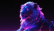 front facing lion purple neon light glowing statue on plain black background from Generative AI