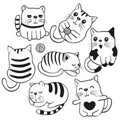Wall Mural - cartoon black and white kitties on a white background
