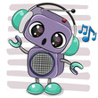 Cartoon Robot with headphones on a white background