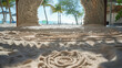 Artistic sand carving with beach view