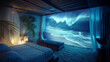Luxury beachfront bedroom with immersive wave wall projection