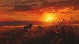 Fototapeta  - A sunset over a North American prairie