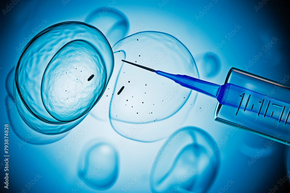 the in vitro fertilization process with a detailed depiction of a sperm ...
