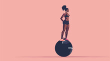 Black Strong Woman Standing On A Big Kettlebell