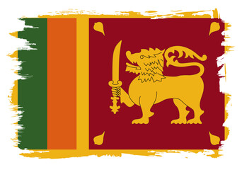 Wall Mural - Sri Lanka flag with paint brush strokes grunge texture design. Grunge brush stroke effect