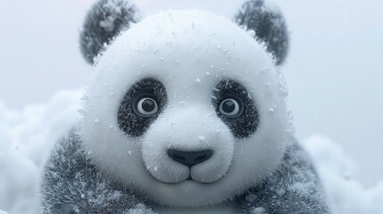 Wall Mural - close up view of panda in snow 