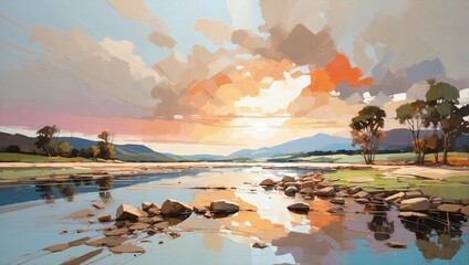 Wall Mural - sunset over the lake