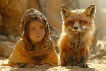 Heartwarming moment when the Little Prince befriends the wise and gentle fox in the desert.