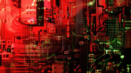 Circuit board with electronic components. Close-up tech abstract background