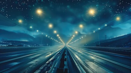 Wall Mural - Midnight highway from drivers perspective. Generative AI.