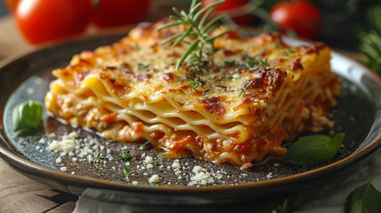 Wall Mural - typical Italian food Lasagna white background