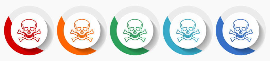 Aufkleber - Skull vector icon set, flat icons for logo design, webdesign and mobile applications, colorful round buttons