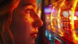 Slot Machines Close-ups: An image capturing the anticipation on a player's face as they press the spin button on a slot machine