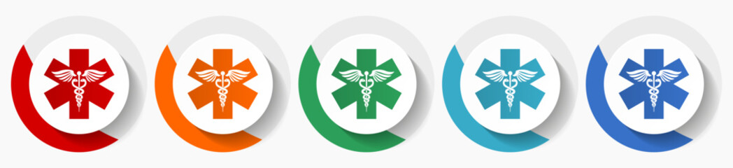 Leinwandbilder - Emergency, hospital vector icon set, flat icons for logo design, webdesign and mobile applications, colorful round buttons