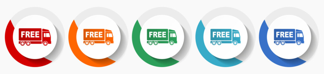 Poster - Free delivery vector icon set, flat icons for logo design, webdesign and mobile applications, colorful round buttons
