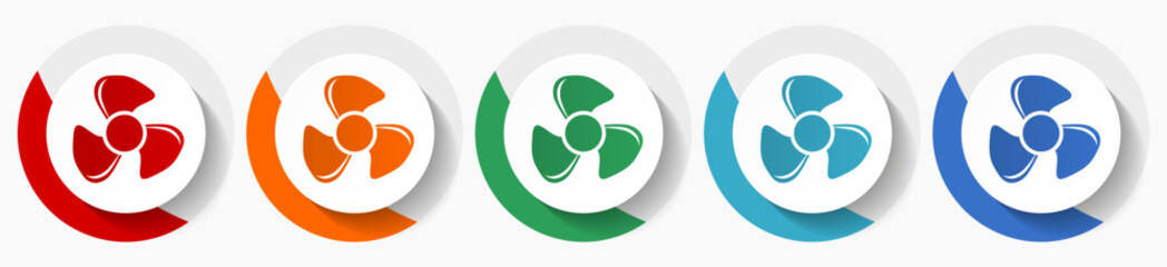 Aufkleber - Fan vector icon set, flat icons for logo design, webdesign and mobile applications, colorful round buttons
