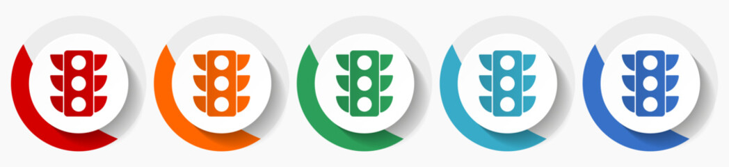 Leinwandbilder - Traffic lights vector icon set, flat icons for logo design, webdesign and mobile applications, colorful round buttons