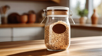 Wall Mural - Jar full of rolled oats on the kitchen counter