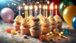 Joyful Birthday Cupcakes with Festive Decorations