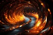 an image of a tunnel with bright orange light. generative ai