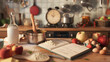 Real-Time Baking Recipe: Mix of Fresh Ingredients and Step-by-Step Cooking Process on the Kitchen Counter