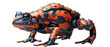 robotic fire-bellied toad hopping playfully across the blank canvas, its vibrant colors juxtaposed against the simplicity of the background.