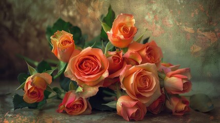 Wall Mural - A charming bouquet of roses with a vintage backdrop