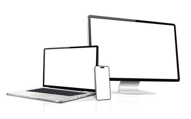 Realistic mockup computer, laptop, cellphone