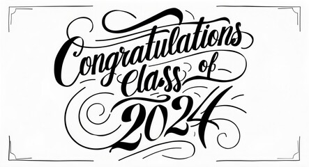 Wall Mural - Congratulations to the Class of 2024 stylish written text on a simple frame against a white background, graduation concept  