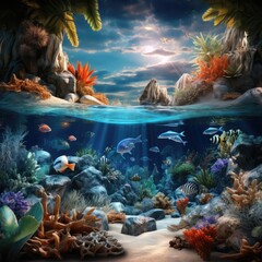 Canvas Print - coral reef and fishes