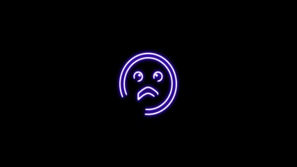 Wall Mural - Neon cute emoji sign on black background. Smile -chat face emoji. sky blue chat symbol neon line smile icon on black background. 4k video animation.