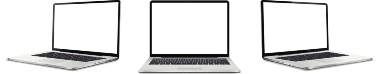 Wall Mural - laptop blank screen mockup. realistic laptop in different positions.
