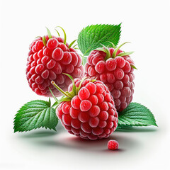 Wall Mural - Raspberries isolate on white background. Generative AI,