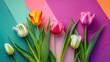 Mother s Day Celebration with Lovely Tulips on a Colorful Background