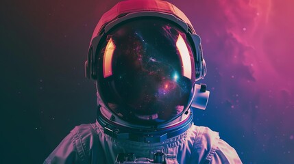 Wall Mural - astronaut reflecting stars galaxy and nebula in helmet outer space exploration concept
