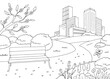 Spring park graphic black white city landscape sketch illustration vector