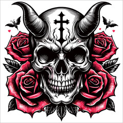 Wall Mural - DEMON SKULL VECTOR ART ILLUSTRATION