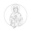 The Holy Virgin Mary. Religious coloring page in Byzantine style on white background