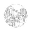 The Presentation of Jesus at the Temple. Religious coloring page in Byzantine style on white background