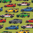 Tuned automobiles colorful seamless pattern