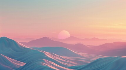 Wall Mural - Abstract Pink Sunset Over Majestic Mountain Range In Pastel Hues And Soft Light