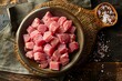 Wholesome Raw Meat in Rustic Bowl