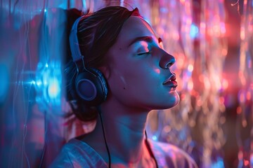 Wall Mural - Stress Reduction through Soothing Sleep Music: Techniques for Deep Sleep Relaxation, Muscle Calmness, and Brain Health Enhancement Using Calming Music.