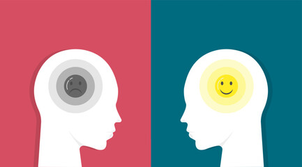 Aufkleber - Think positively, Conversation between two persons positive think and negative thinking, optimistic, growth mindset and fixed mindset. Business concept vector illustration