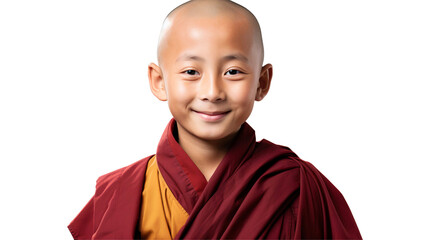 Wall Mural - Portrait of a smiling young Buddhist monk with bald head, isolated on transparent background