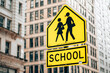 School sign on the side of the street in Manhattan - New York City.