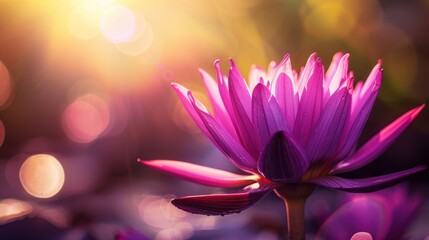 Macro shot of bright purple lotus flower with backlight