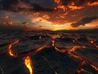 Inferno twisting skyward from cracked earth, wide angle, 3D render, dusk lighting