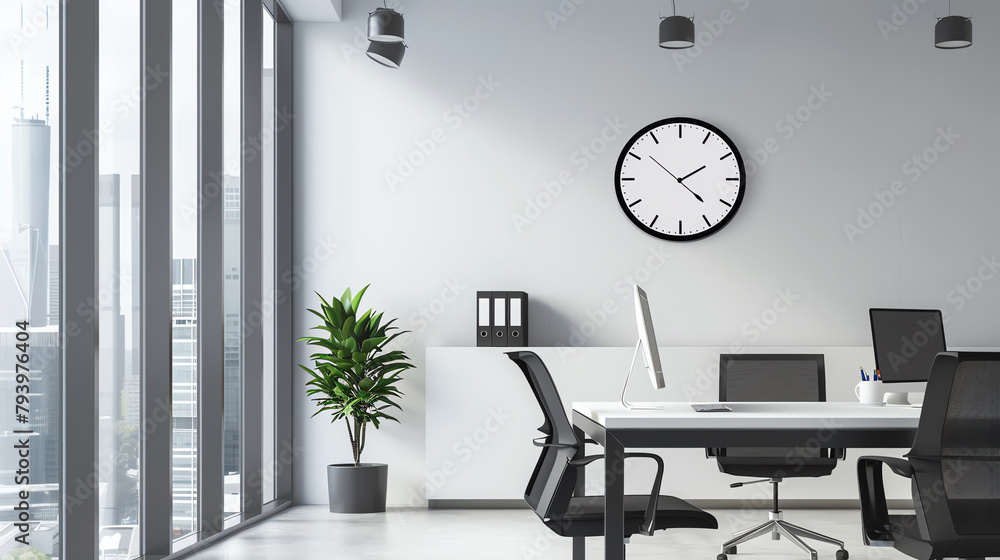 Modern minimalist wall clock with a sleek, simple design, hanging in a ...